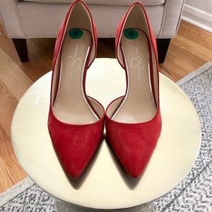 Jessica Simpson Red Suede D’orsay Pumps Pointed Toe